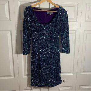 Theia Teal & Purple Sequin Cocktail Dress – Size 6